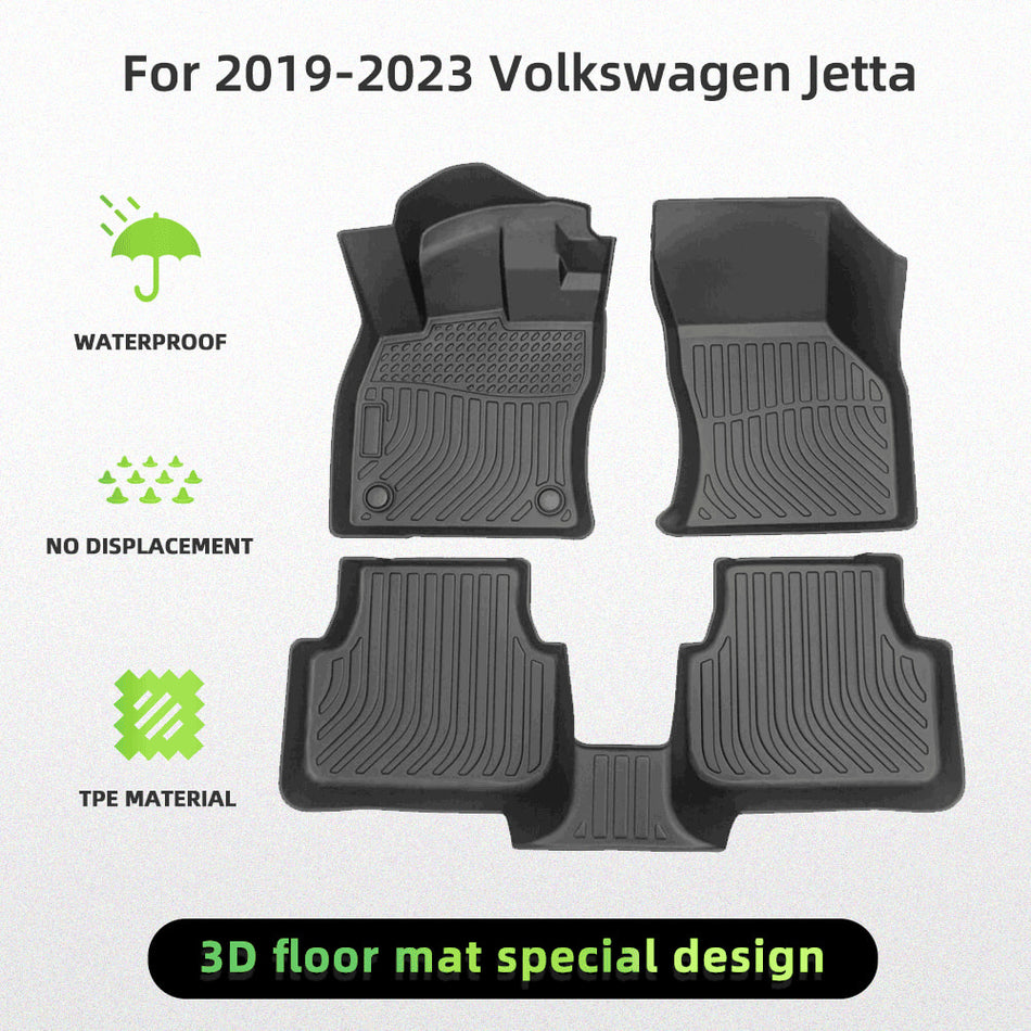Car Floor Mats for 2019-2023 Volkswagen Jetta Black All-Weather TPE Rubber
