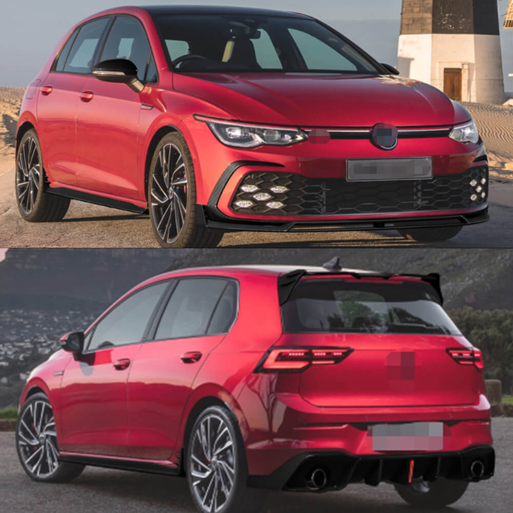 Volkswagen Golf 8 MK8 GTI R Carbon Fiber Front Bumper Lip Side Skirts ...