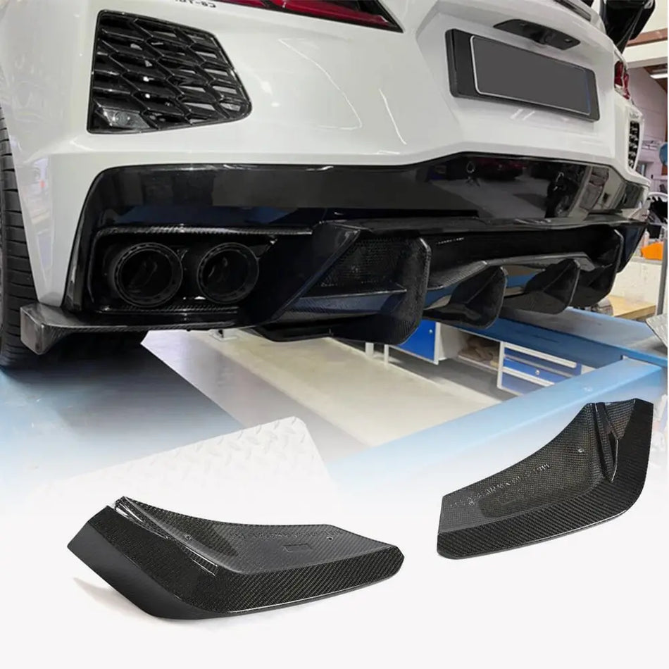 For Chevrolet Corvette C8 Stingray Carbon Fiber Rear Bumper Splitter Canard Apron Winglets Flaps