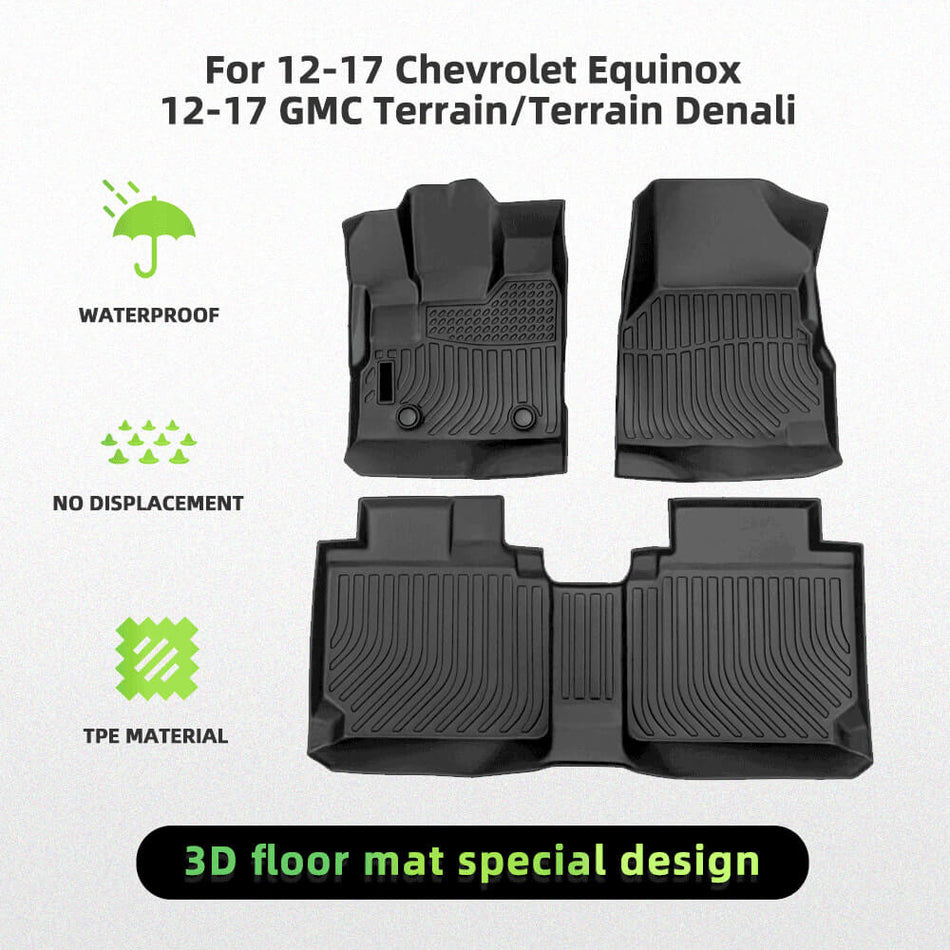 For Chevrolet Equinox 2012-2017 GMC Terrain/Terrain Denali Car Floor Mats TPE Rubber Floor Mats Black