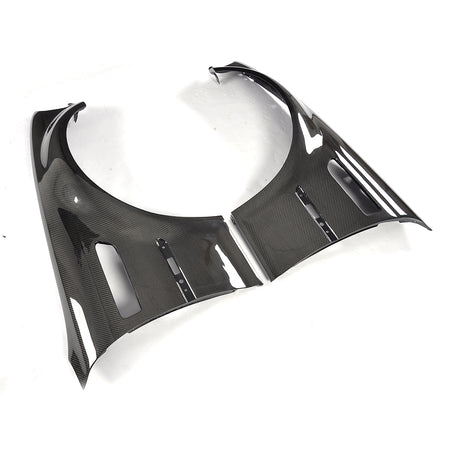 BMW E46 M3 carbon fiber front fender pair angled view