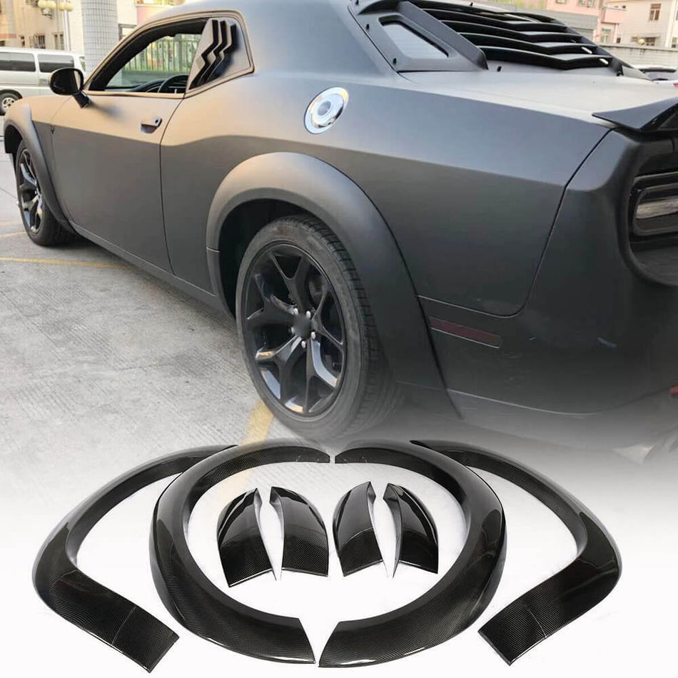 For Dodge Challenger Coupe 15-19 Carbon Fiber Wheel Eyebrow Arch Trim Lips Fender Flares Protector
