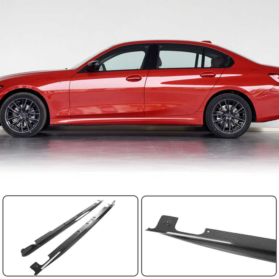 For BMW 3 Series G20 320i 330i xDrive Dry Carbon Fiber Side Skirts Door Rocker Panels Extension Lip