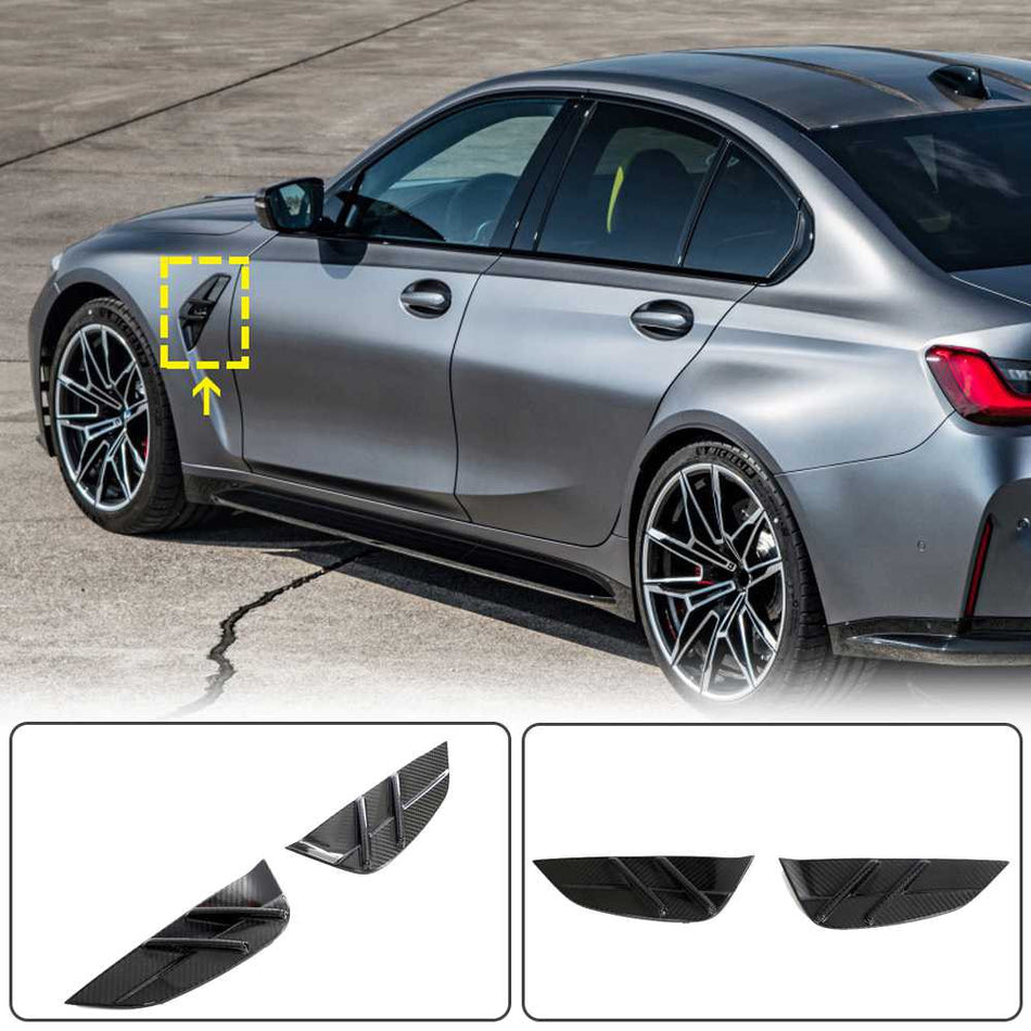 For BMW 3 Series G80 M3 Dry Carbon Fiber Side Marker Air Fender Vent Wing Set Aero Kits