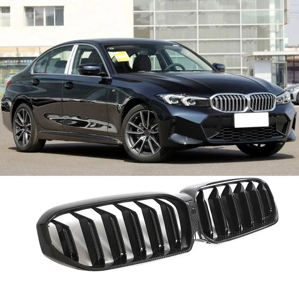 For BMW 5 Series G30 G38 LCI 2021-2023 Dry Carbon Fiber Front Grille Frame Bumper Grill Trim Decoration Emblem