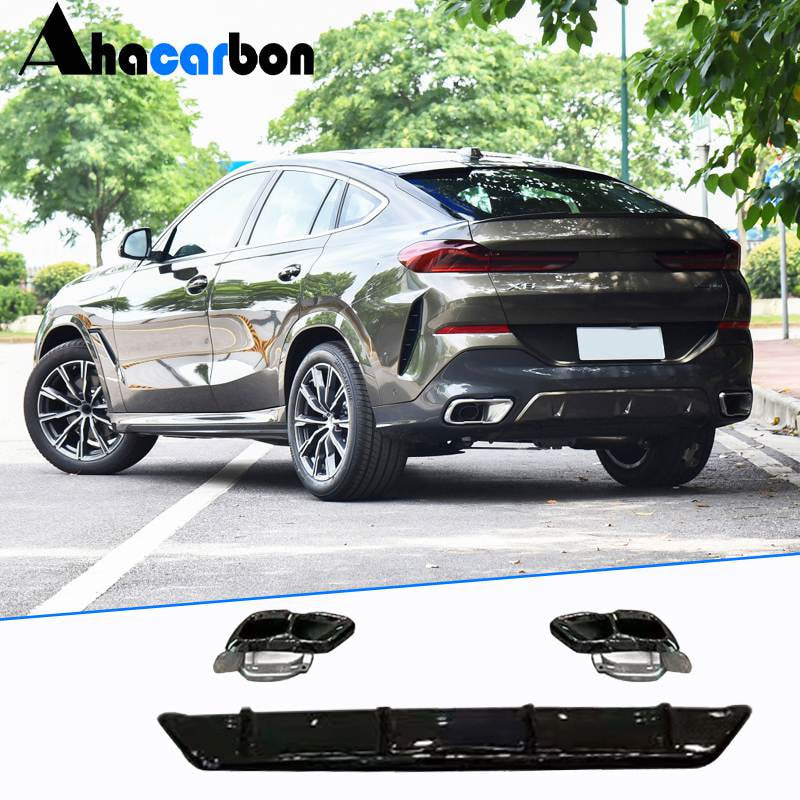 For BMW X6 G06 23-24 ABS Rear Bumper Diffuser and Tail Pipe Tips Glossy Black