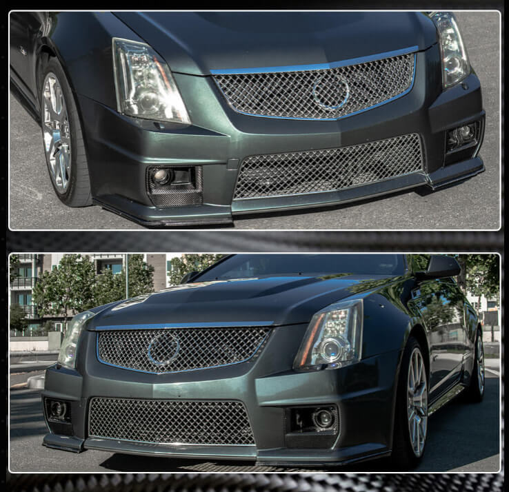 For Cadillac CTS-V 2009-2015 Carbon Fiber Front Spoiler with bumper splitter Front Bumper Lip Spoiler Cover Trim