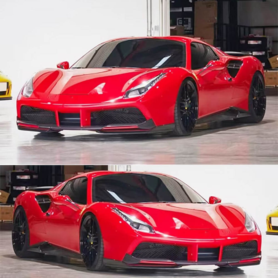 For Ferrari 488 Convertible Coupe 2-Door 2015-2019 Dry Carbon Fiber Front Bumper Splitters Fins Canard Air Vents Aero Body Kits Factory Outlet