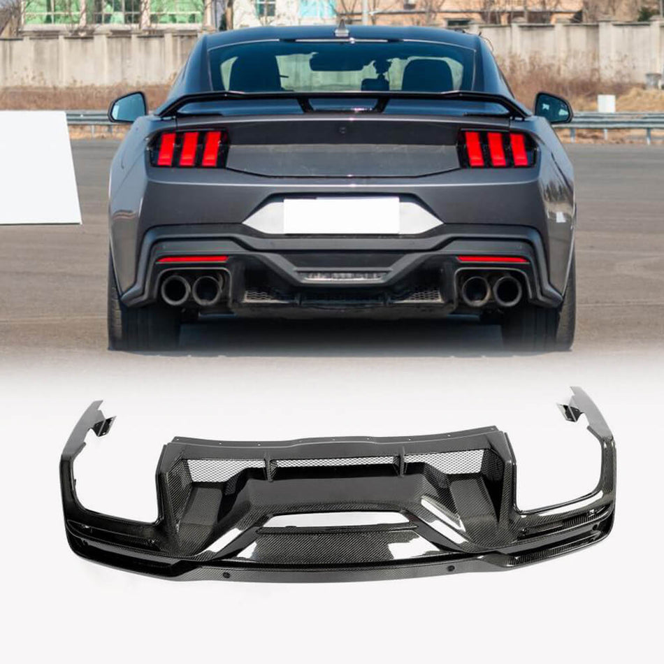 For Ford Mustang Dark Horse 2024UP Carbon Fiber Rear Bumper Diffuser Lip Spoiler