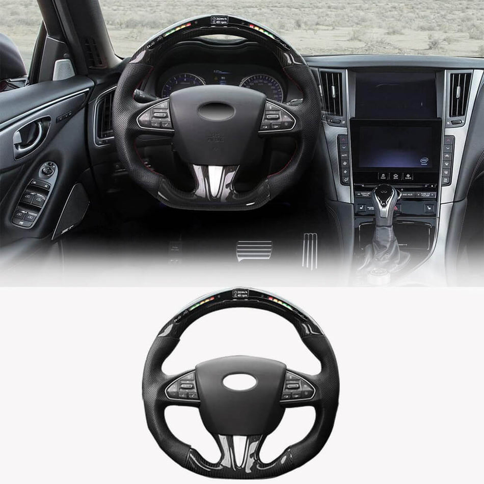 For Infiniti Q50 Q50S Sedan 4-Door 2014-2017 Carbon Fiber Steering Wheel Covers Interior Parts