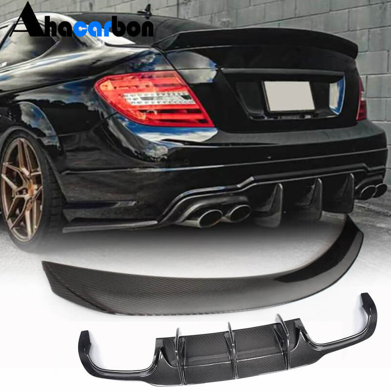 For Mercedes Benz C Class W204 Carbon Fiber Rear Trunk Spoiler Boot Wing Lip+Rear Bumper Diffuser Lip | C180 C200 C230 C250 C280 C300 C350 C63 AMG