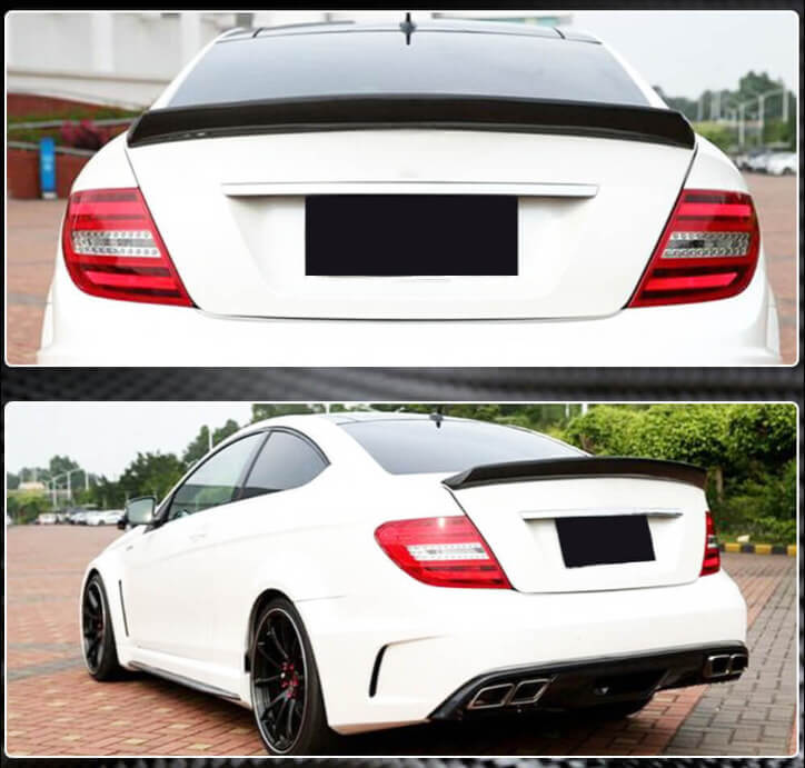 For Mercedes Benz C Class W204 Carbon Fiber Rear Trunk Spoiler Boot Wing Lip+Rear Bumper Diffuser Lip | C180 C200 C230 C250 C280 C300 C350 C63 AMG