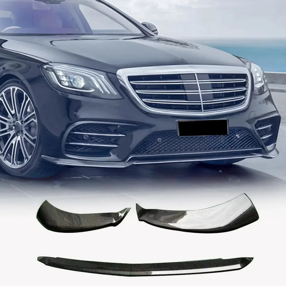 For Mercedes Benz S Class W222 Sport Sedan 4-Door 18-22 Carbon Fiber Front Bumper Lip Spoiler With Splitters| S400 S450 S500 S560 S580
