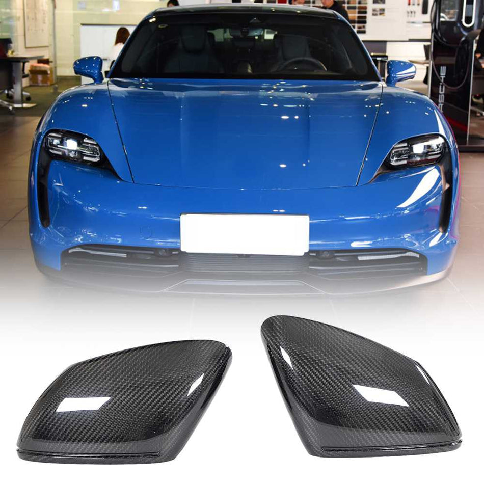 For Porsche Taycan 9J1 Turbo S Dry Carbon Fiber Side Mirror Cover Caps Replacment Pair