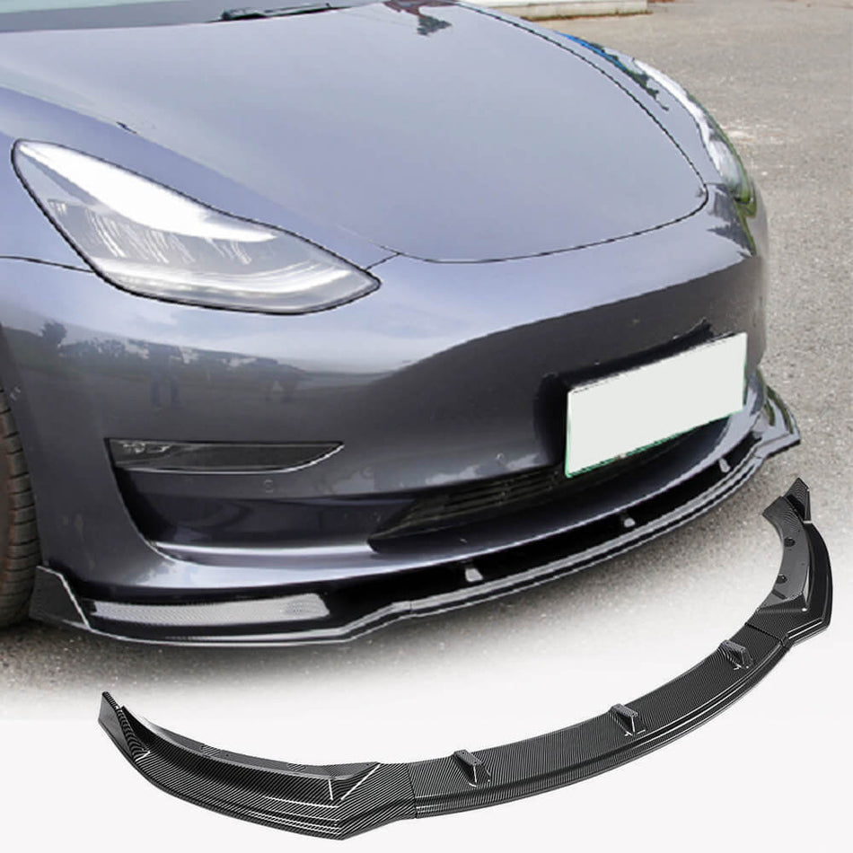 For Tesla Model 3 2017-2019 Carbon Look Front Bumper Lip Air Deflector Spoiler Wide Body Kit