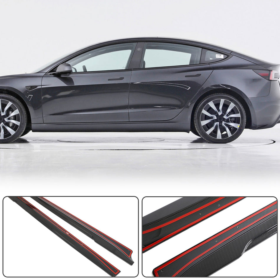 For Tesla Model 3 2023 Dry Carbon Fiber Side Skirts Door Rocker Panels Extension Lip