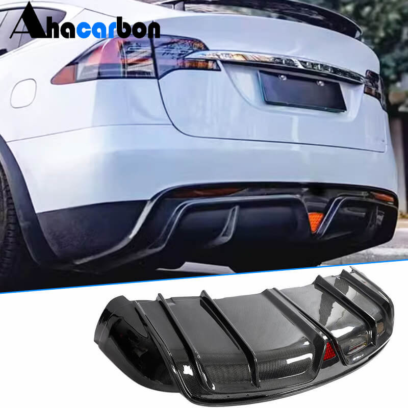 For Tesla Model X Plaid 2022-2024 Carbon Fiber Rear Bumper Diffuser Valance Lip Wide Body Kit