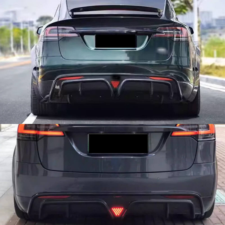 For Tesla Model X Plaid 2022-2024 Carbon Fiber Rear Bumper Diffuser Valance Lip Wide Body Kit