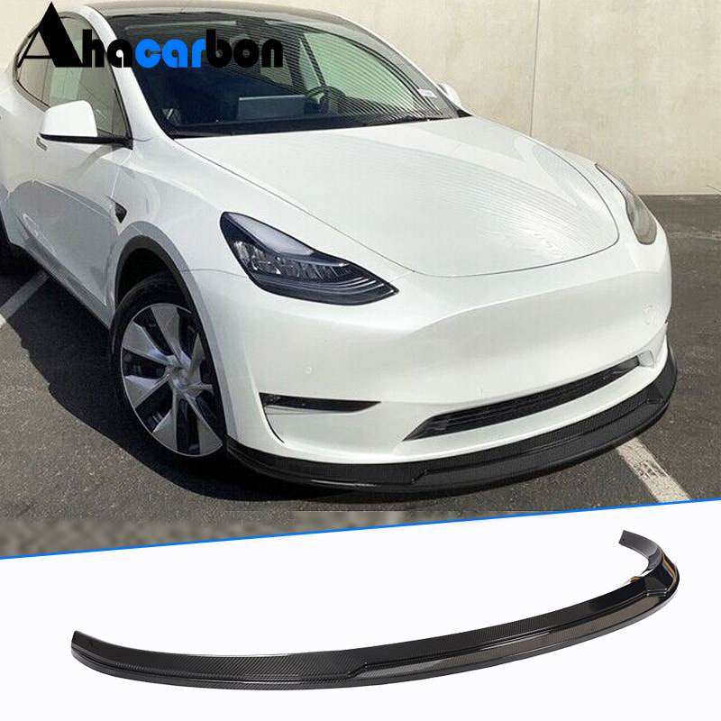 For Tesla Model Y Carbon Fiber Front Bumper Lip Chin Spoiler Wide Body Kit