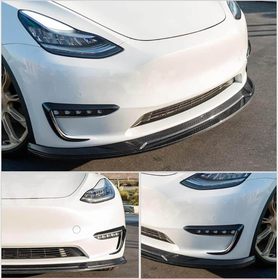 Tesla Model Y JC style front splitter installed side angle view