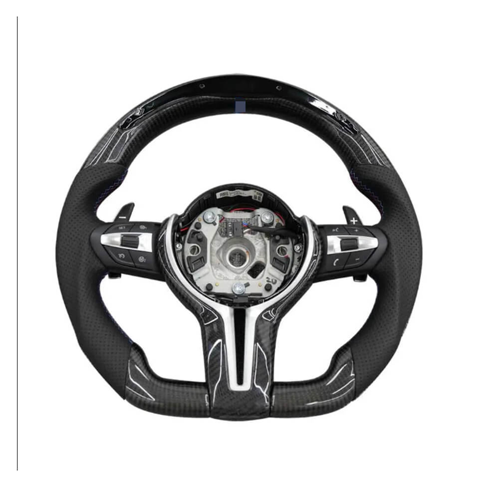 BMW Universal F06/F10/F12/F13/F8X Classic Steering Wheel With LED Carbon Fiber (Airbag+Paddles+Buttons+Carbon Fiber Trim Cover+Flat Bottom)-Ahacarbon
