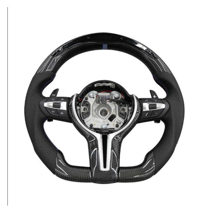 BMW Universal F06/F10/F12/F13/F8X Classic Steering Wheel With LED Carbon Fiber (Airbag+Paddles+Buttons+Carbon Fiber Trim Cover+Flat Bottom)-Ahacarbon