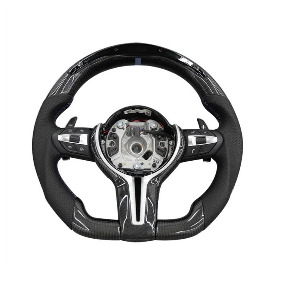 For BMW Universal F06/F10/F12/F13/F8X Classic Carbon Fiber Steering Wheel With LED (Airbag+Paddles+Buttons+Carbon Fiber Trim Cover+Flat Bottom)