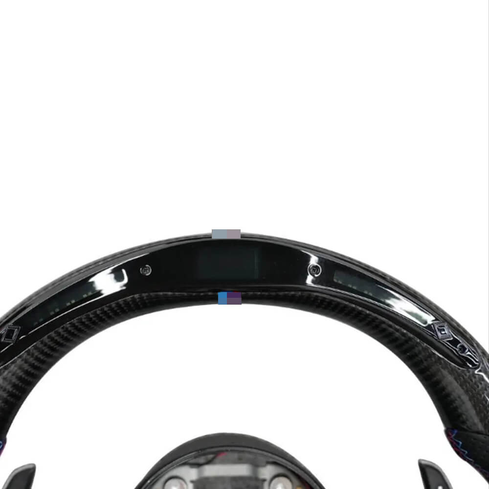 BMW Universal F06/F10/F12/F13/F8X Classic Steering Wheel With LED Carbon Fiber (Airbag+Paddles+Buttons+Carbon Fiber Trim Cover+Flat Bottom)-Ahacarbon