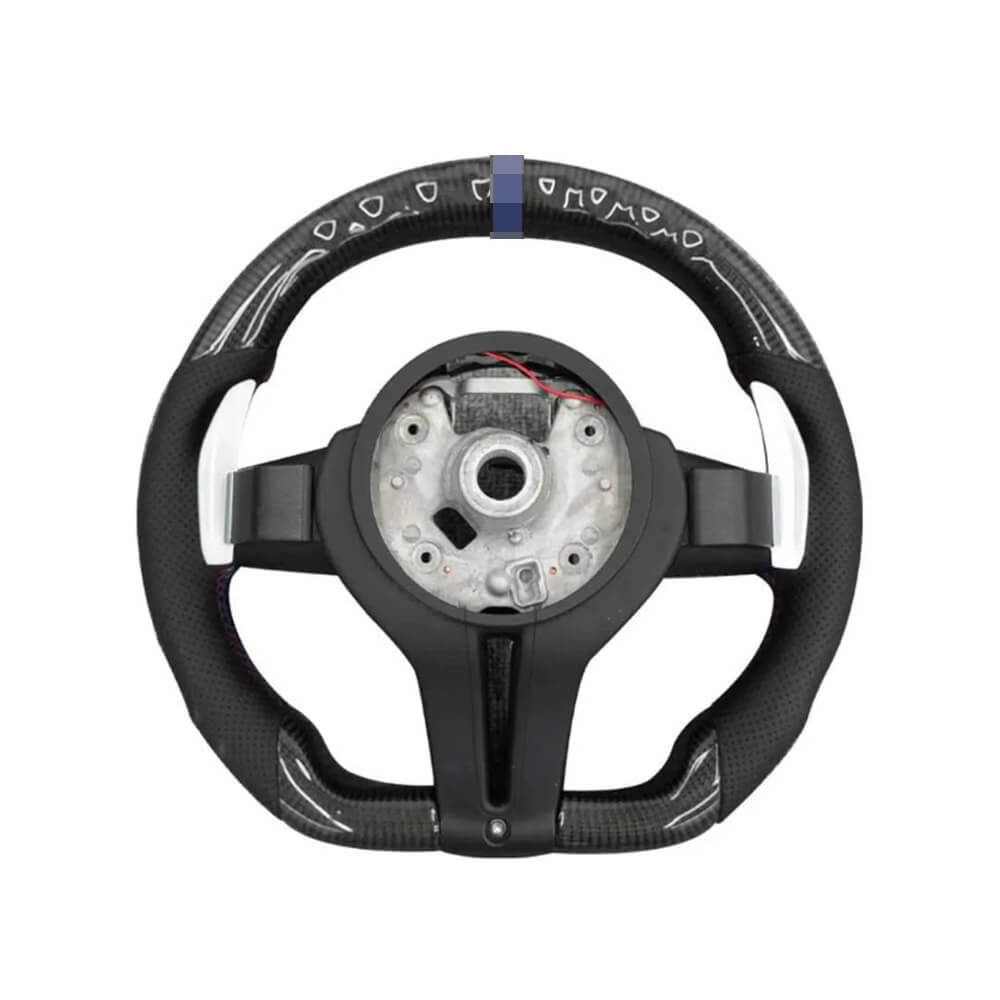 BMW Universal F06/F10/F12/F13/F8X Classic Steering Wheel With LED Carbon Fiber (Airbag+Paddles+Buttons+Carbon Fiber Trim Cover+Flat Bottom)-Ahacarbon