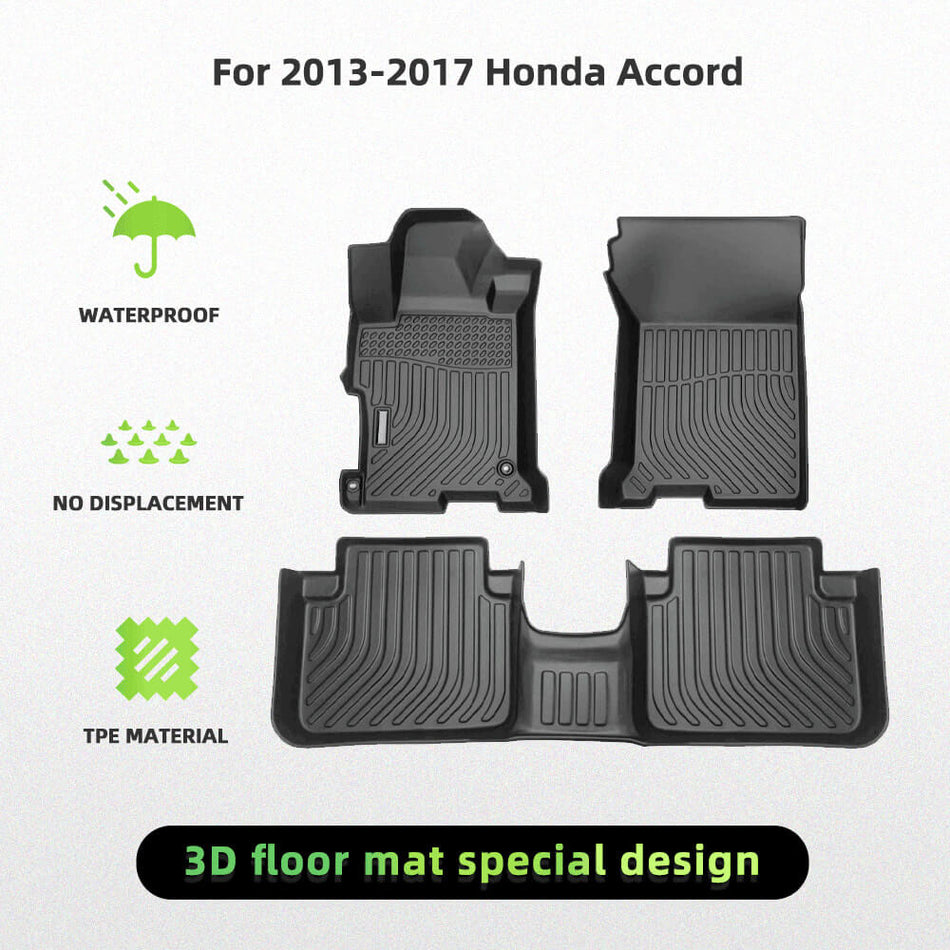 For Honda Accord 2013-2017 Car Black Floor Mats TPE Rubber All-Weather Floor Mats