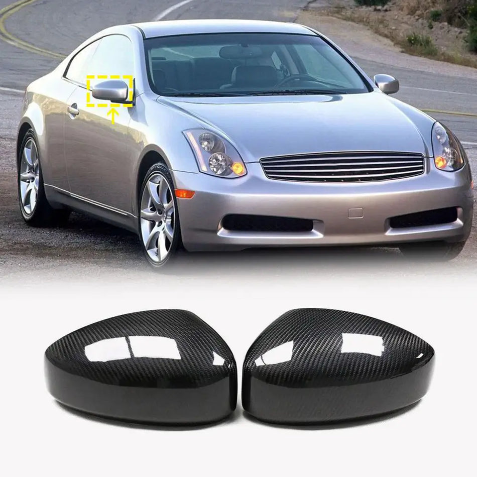 For Infiniti G35 2004-2006 Dry Carbon Fiber Add-on Side Rear View Mirror Cover Caps Pair