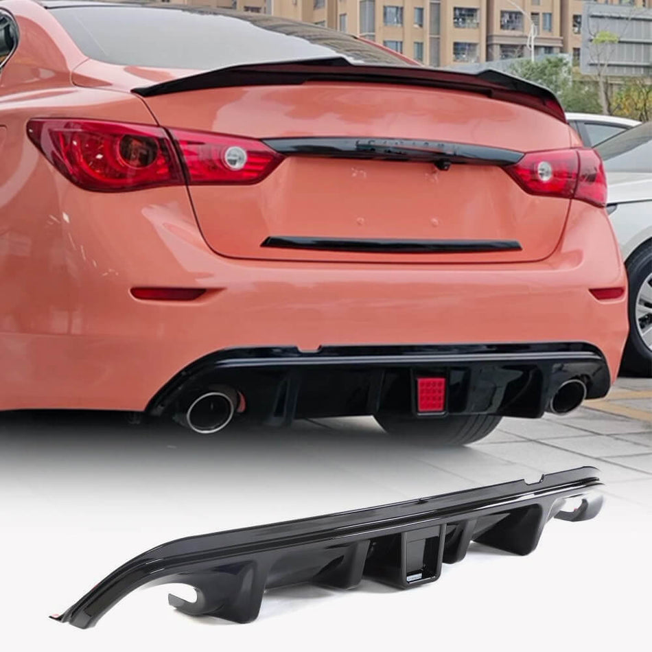 Infiniti Q50 2014-2017 Rear Bumper Diffuser With LED Brake Light Glossy Black ABS