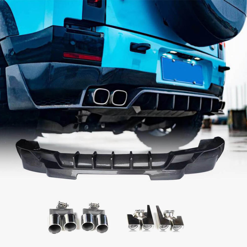 For Land Rover Defender 90/110/130 2020-2023 Carbon Fiber Rear Bumper Diffuser Valance Lip