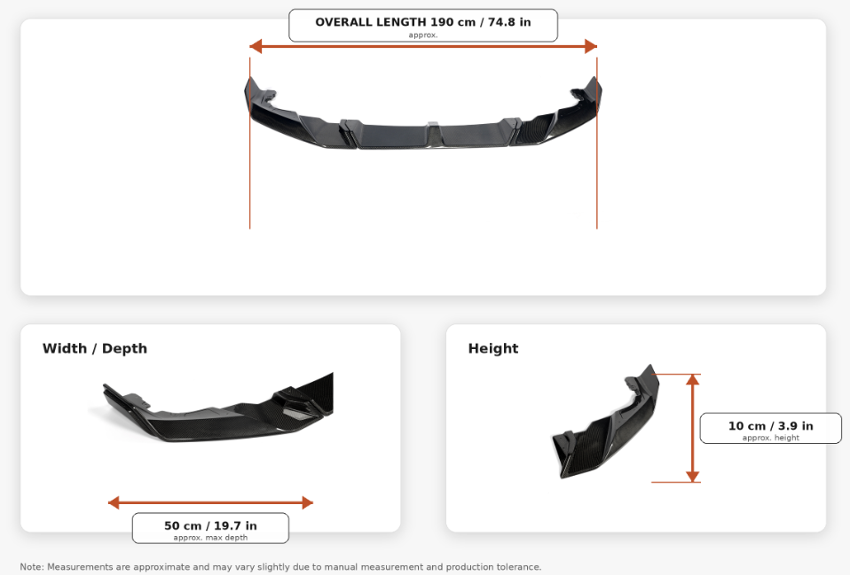 BMW X5M F95 X6M F96 carbon fiber front splitter dimensions