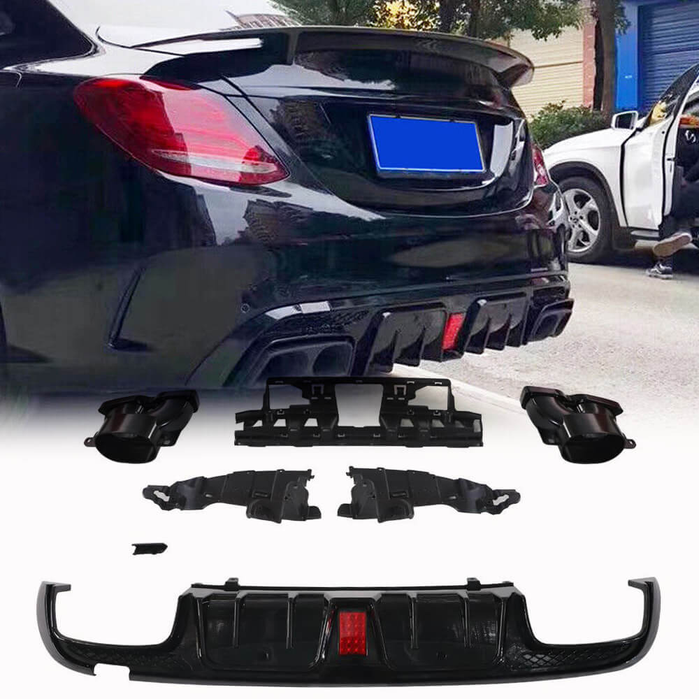 Mercedes Benz W205 C200 C250 Black PP Rear Diffuser | Exterior Mods