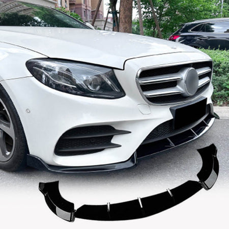 Mercedes Benz E Class W213 Sport E43 AMG 2016-2020 Front Bumper Lip Glossy Black ABS-Ahacarbon