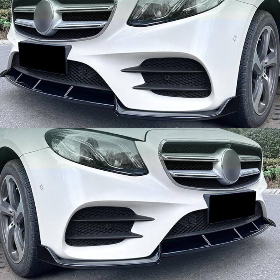 Mercedes Benz E Class W213 Sport E43 AMG 2016-2020 Front Bumper Lip Glossy Black ABS-Ahacarbon