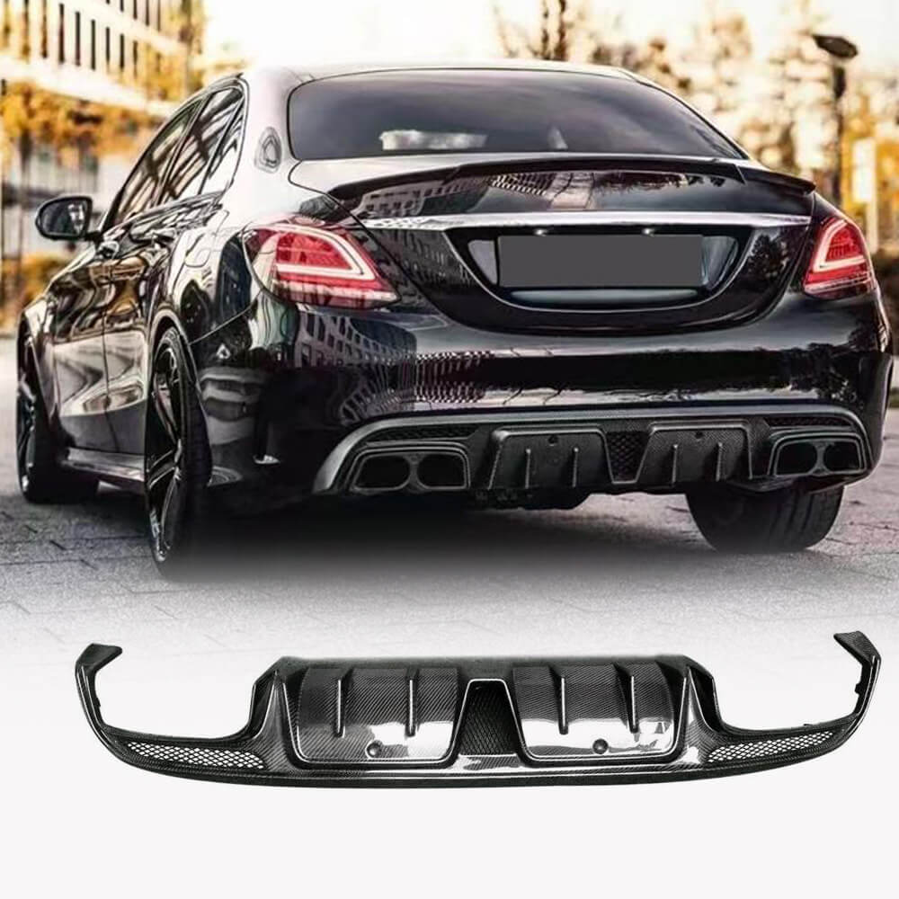 Mercedes Benz C Class W205 C250 C300 C63 AMG Seban 4-Door 2015-2021 Carbon Fiber Rear Bumper Diffuser Lip Spoiler-Ahacarbon