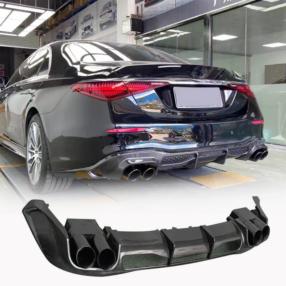 Mercedes Benz W223 S450 S500 S580 2021-2025 Carbon Fiber Rear Bumper Diffuser Lip W/exhaust Tip-Ahacarbon