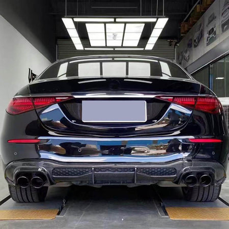 Mercedes Benz W223 S450 S500 S580 2021-2025 Carbon Fiber Rear Bumper Diffuser Lip W/exhaust Tip-Ahacarbon