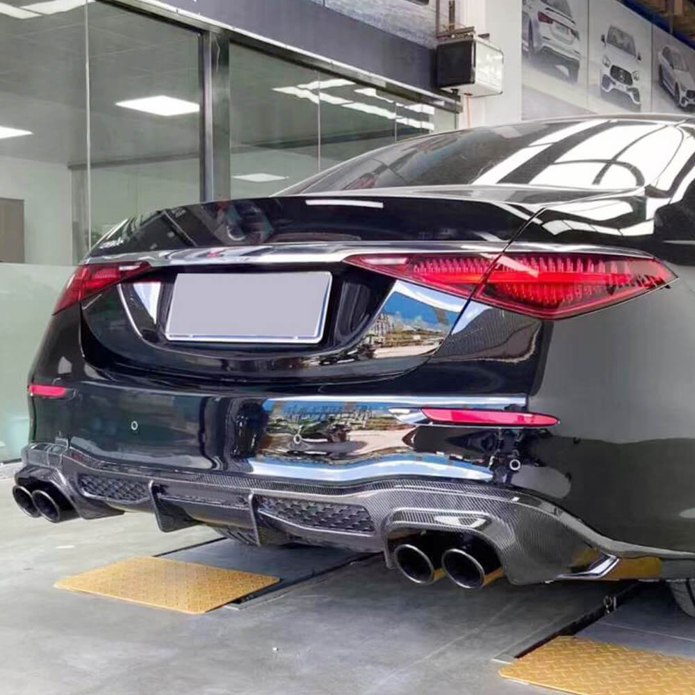 Mercedes Benz W223 S450 S500 S580 2021-2025 Carbon Fiber Rear Bumper Diffuser Lip W/exhaust Tip-Ahacarbon