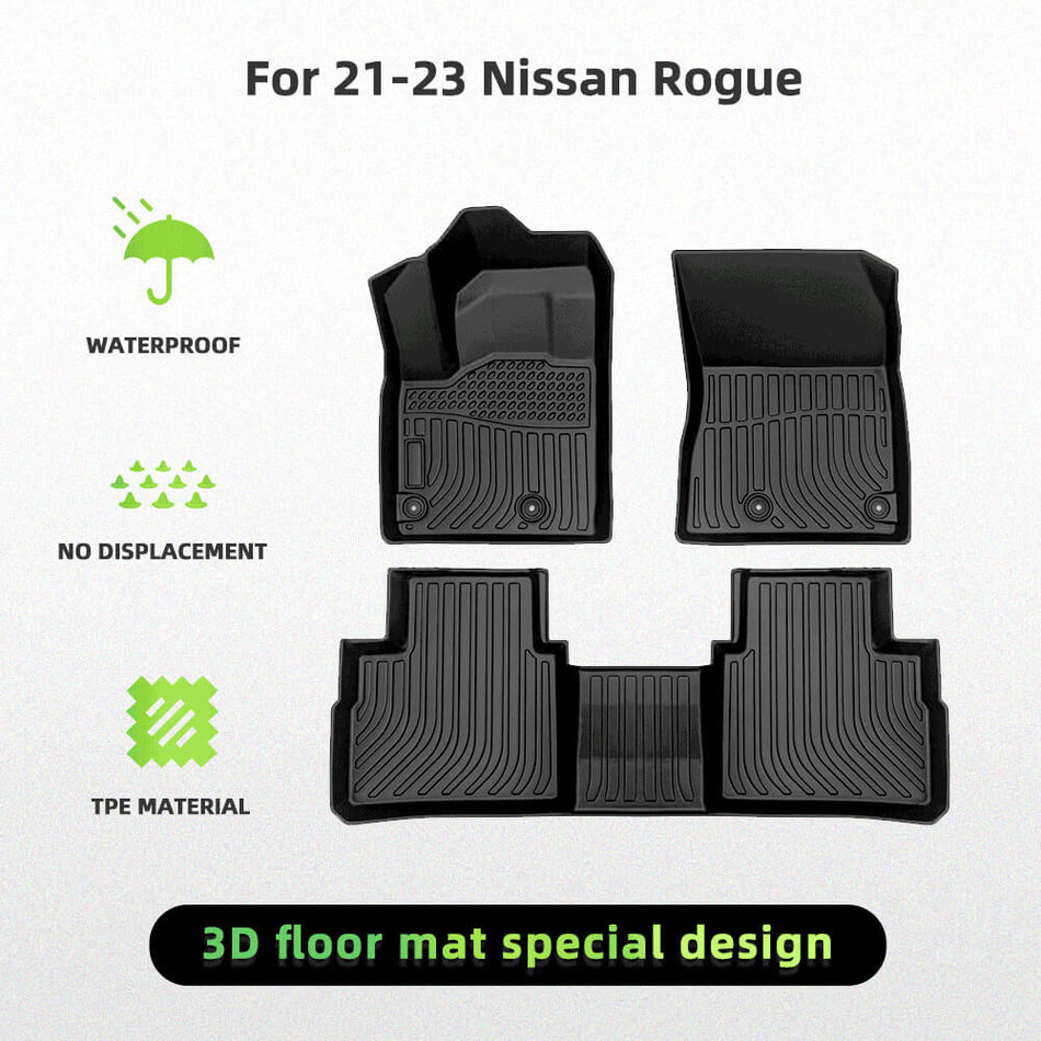 For Nissan Rogue 2021-2023 Car Floor Mats TPE Rubber All-Weather Floor Mats Black