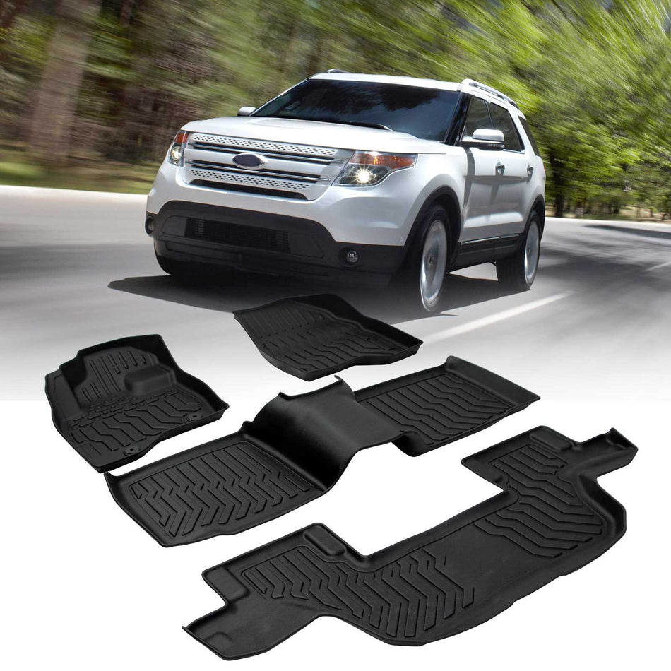 For Ford Explorer Bench Seating 11-14 Car Floor Mats All-Weather TPE Rubber Floor Mats