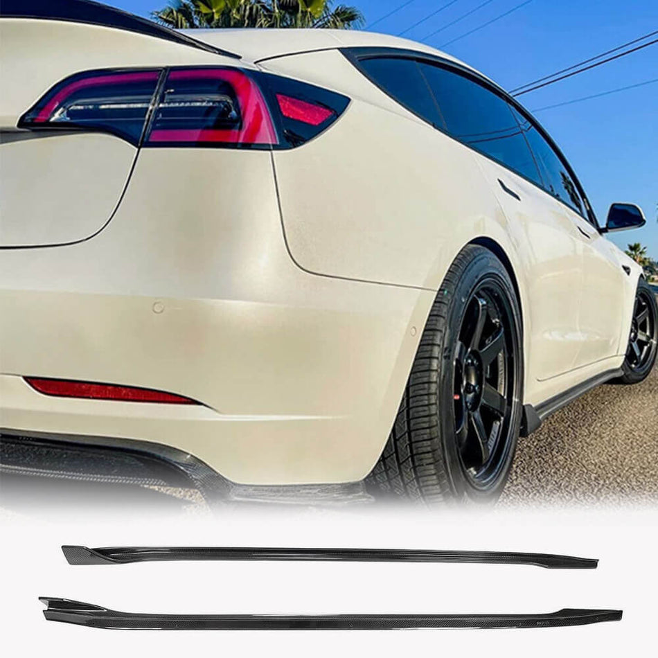For Tesla Model 3 Carbon Fiber Side Skirts Door Rocker Panels Extension Lip