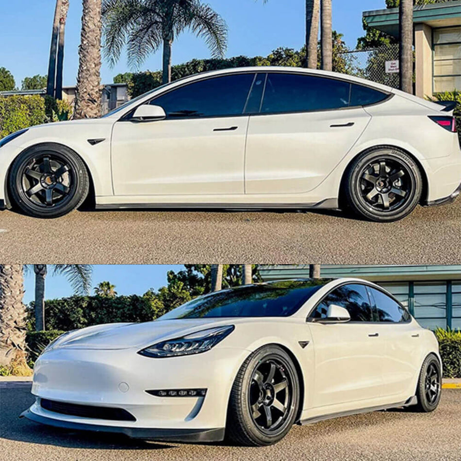 For Tesla Model 3 Carbon Fiber Side Skirts Door Rocker Panels Extension Lip