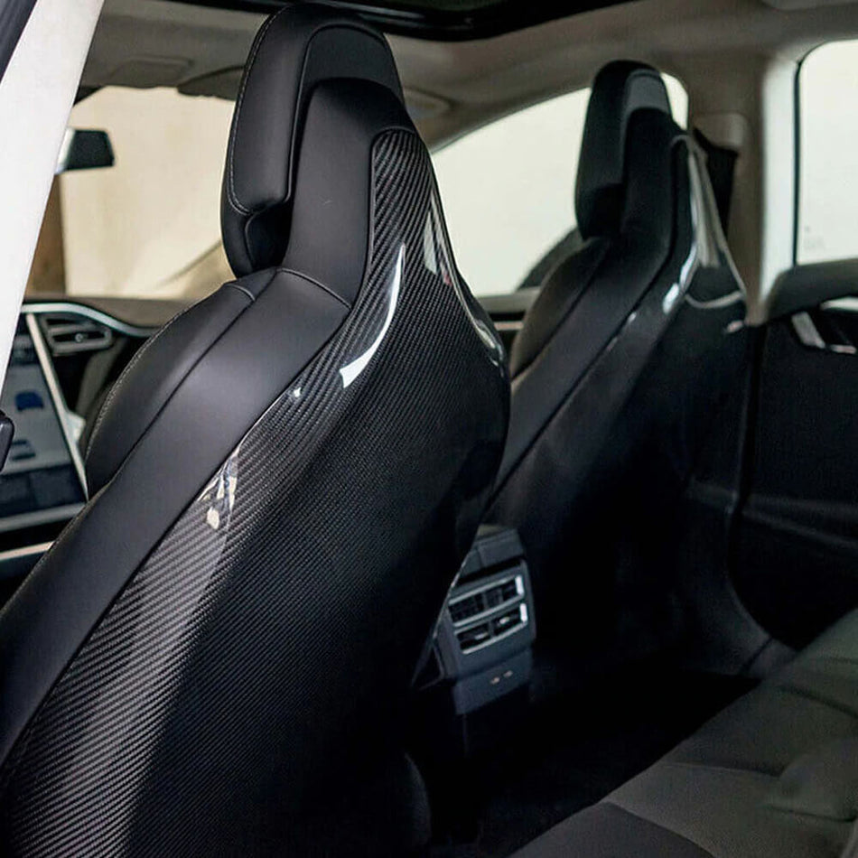 For Tesla Model S 2012-2020 Carbon Fiber Racing Front Seatback Cover Set 2pcs