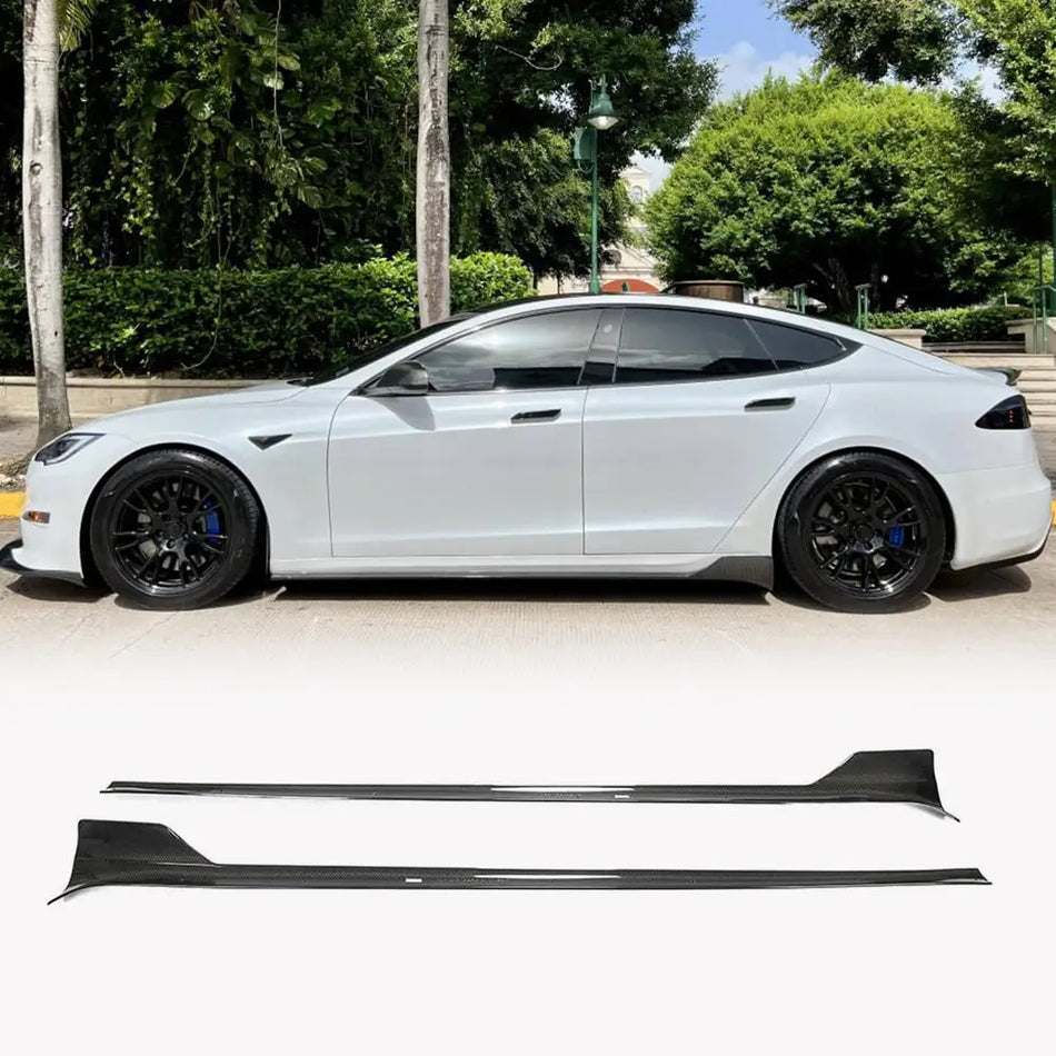 For Tesla Model S Carbon Fiber Side Skirts Door Rocker Panels Extension Lip