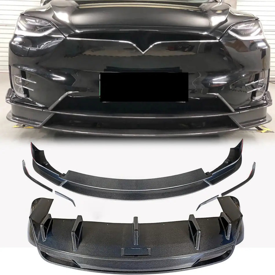 For Tesla Model X Carbon Fiber Body Kit Front Bumper Lip Rear Bumper Diffuser