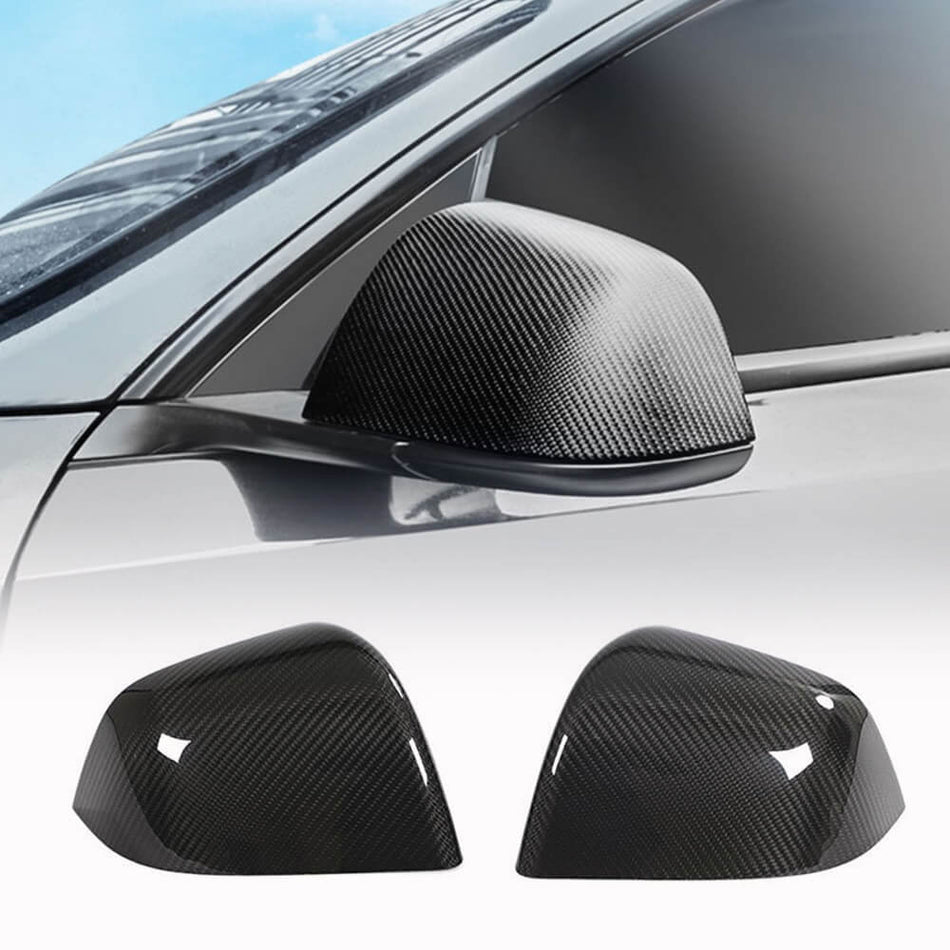 For Tesla Model Y Dry Carbon Fiber Replacement Style Side Rearview Mirror Cover Caps Pair