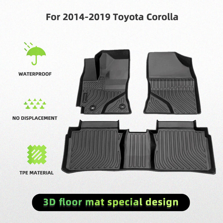 For Toyota Corolla 2014-2019 Car Floor Mats TPE Rubber All-Weather Floor Mats Black